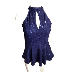 Papaya Navy Sequins  Babydoll  Blouse Y2K